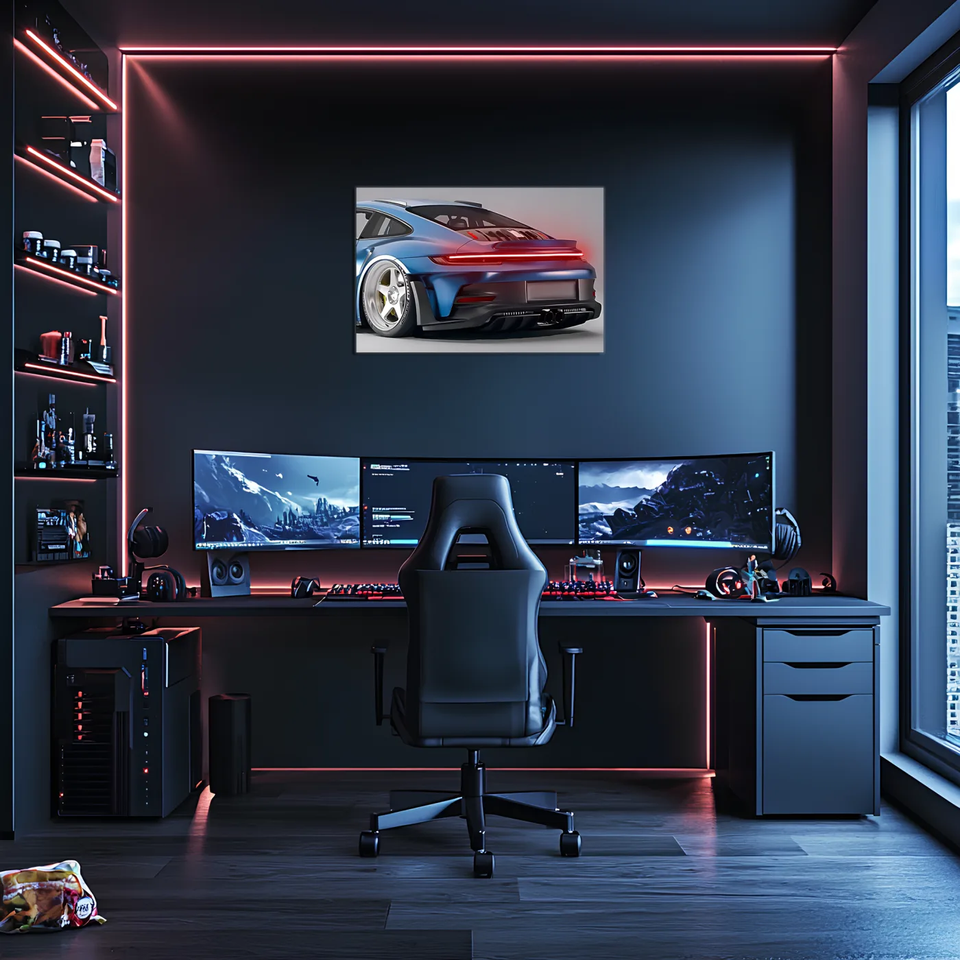 Mavi GT Tarzı Spor Araba UV Baskı Neon Duvar Dekoru | Pleksi Işıklı Tablo | Modern Ev ve Ofis Dekoru — görsel 4