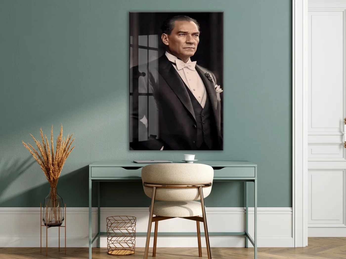 Atatürk Fraklı Cam Tablo – Klasik ve Asil Liderlik Temalı Premium Cam Duvar Tablosu -PeonyAta063 — görsel 7