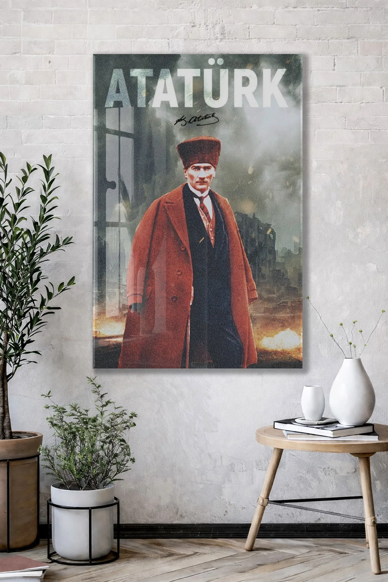 Mustafa Kemal Atatürk – Modern Poster Tarzı Cam Duvar Dekoru-PeonyAta078 — görsel 2