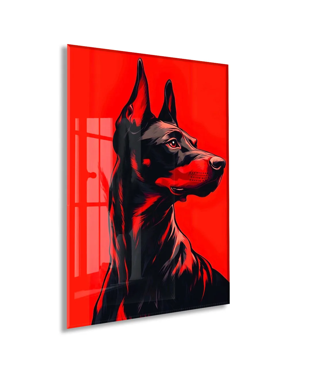 Doberman Portre – Kırmızı Arka Plan Modern Duvar Tablosu - Peony139 — görsel 1