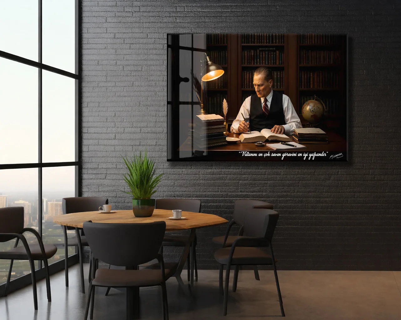 Mustafa Kemal Atatürk Çalışma Masası Cam Tablo | İmzalı Premium Cam Poster -PeonyAta1322 — görsel 5