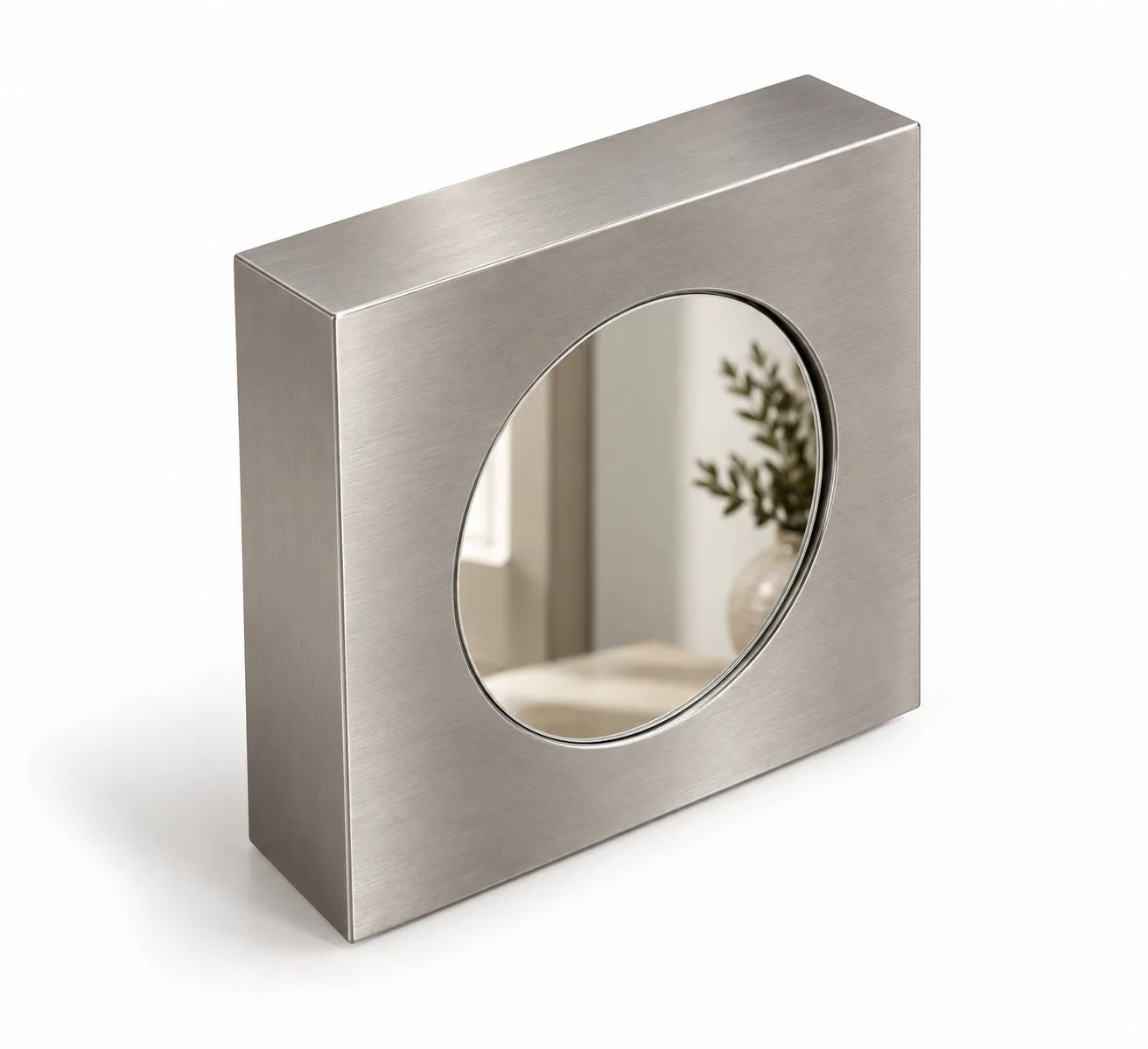 Lunera | Paslanmaz Çelik Dekoratif Ayna – 20x20 cm Modern Fırçalı Metal Çerçeveli Masaüstü ve Dekoratif Ayna — görsel 2