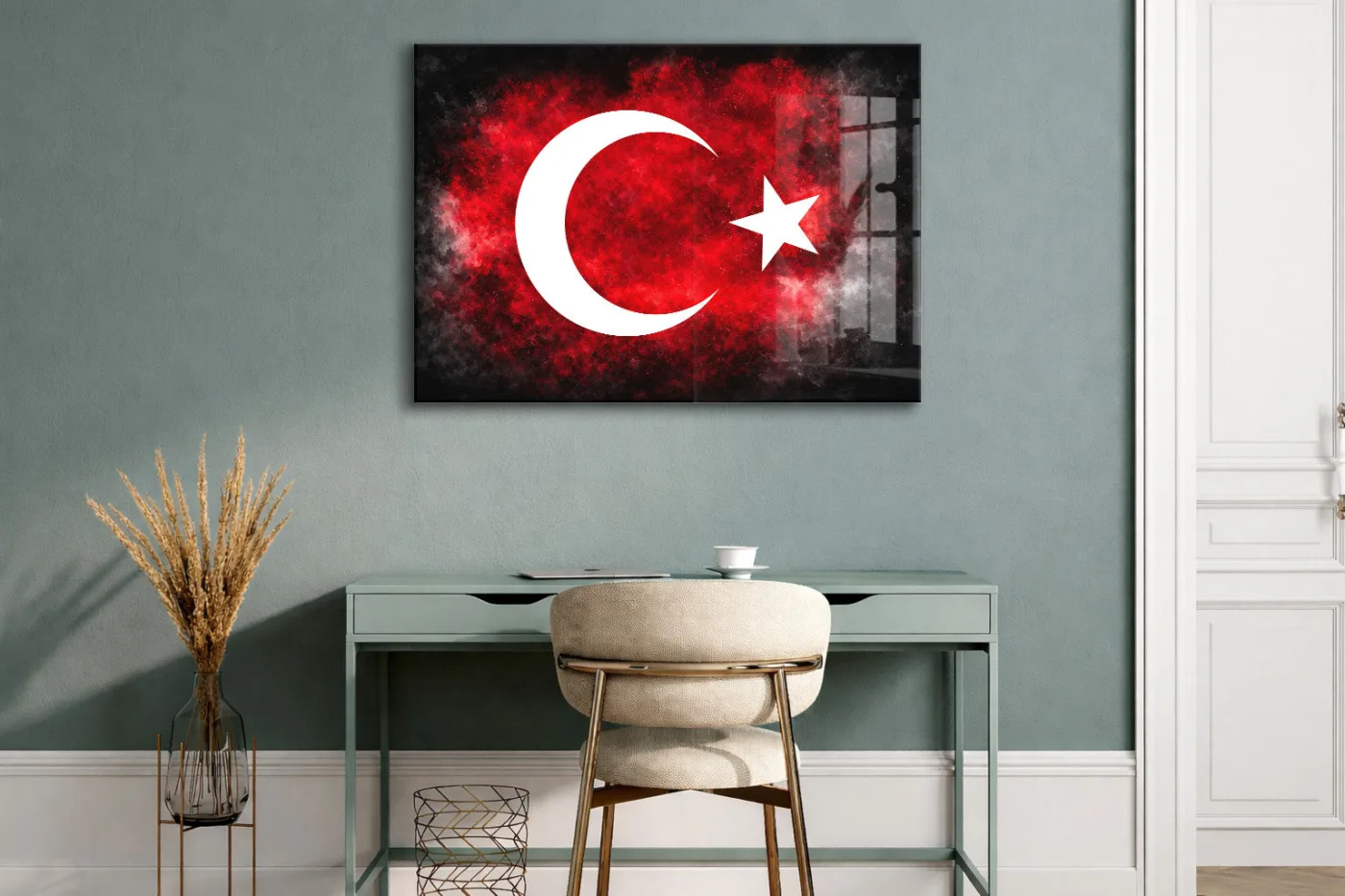 Modern Türk Bayrağı Cam Tablo | Kırmızı Siyah UV Baskılı Temperli Cam -PeonyAta1321 — görsel 2