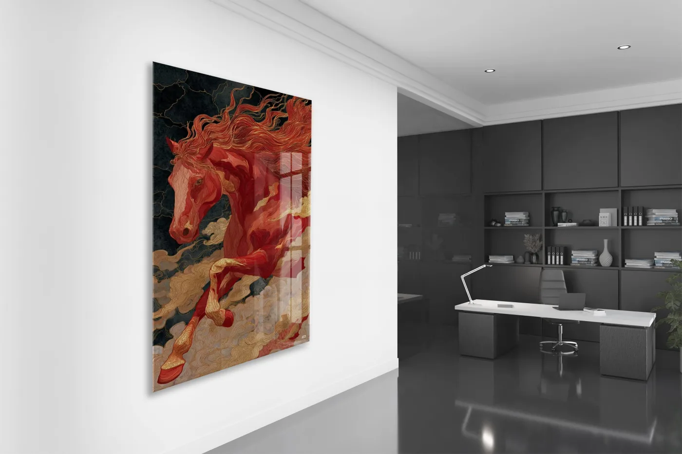 “Kızıl Rüzgâr” – Mitolojik At Figürlü Cam Tablo - Peony068 — görsel 5