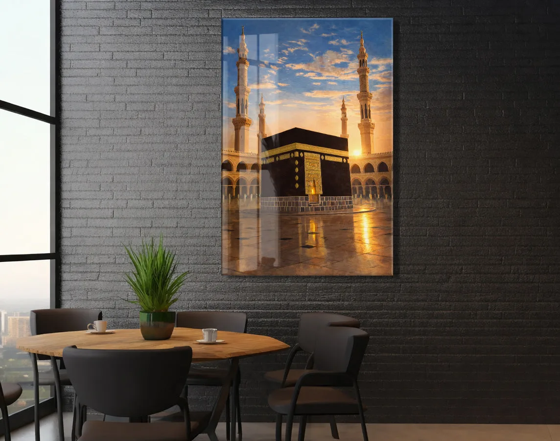 Gün Batımı Kabe Cam Tablo – Yansımalı İslami Duvar Dekoru - PeonyDini152 — görsel 2