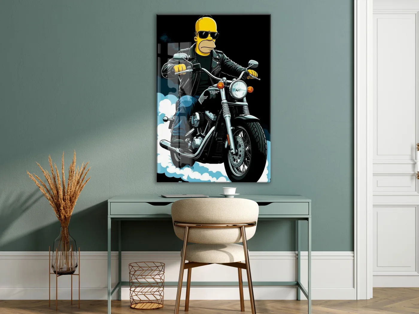 Homer Simpson Harley Tarzı Motor Cam Duvar Tablosu – Modern Erkek Odası Dekoru- Peony111 — görsel 7