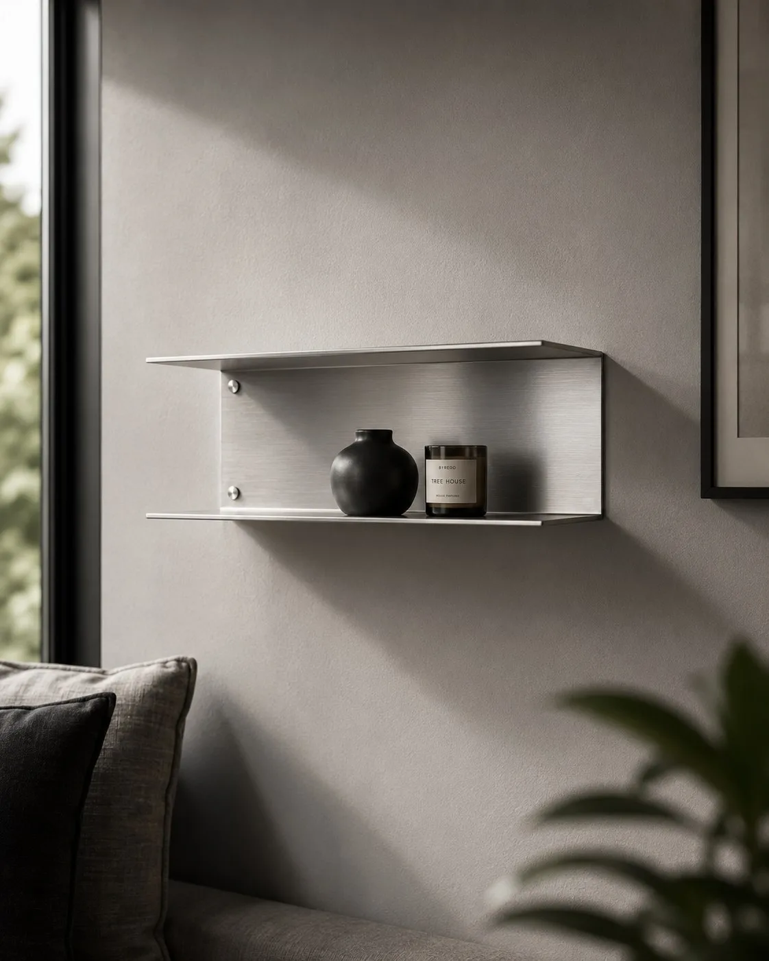 NIVO | Paslanmaz Çelik U Duvar Rafı – Fırçalı Metal Modern Dekoratif Raf — görsel 5