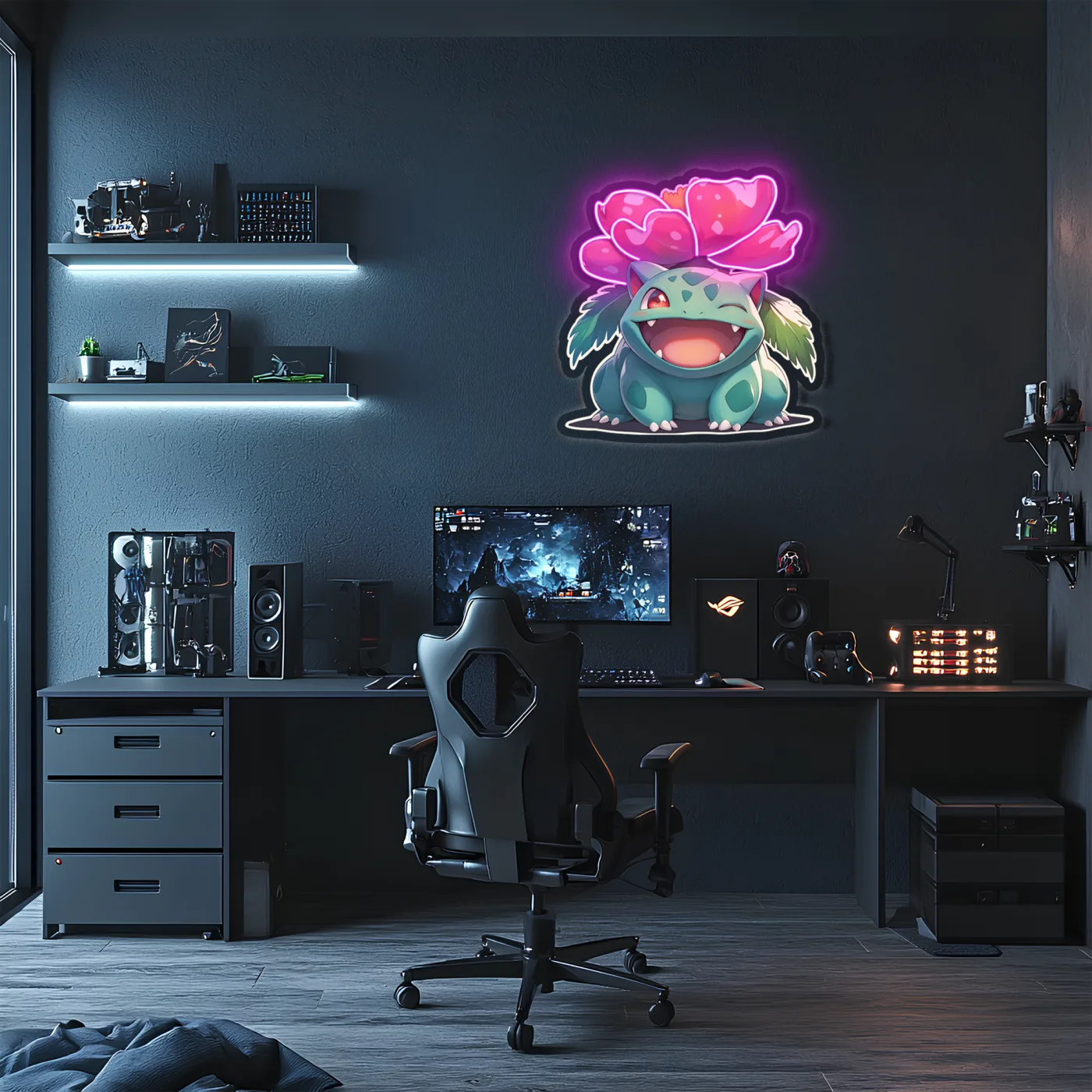 Venusaur Neon Duvar Dekoru | Renkli Çiçekli Pokémon Temalı Işıklı LED Tablo | Pleksi UV Baskı Neon Sanatı — görsel 2