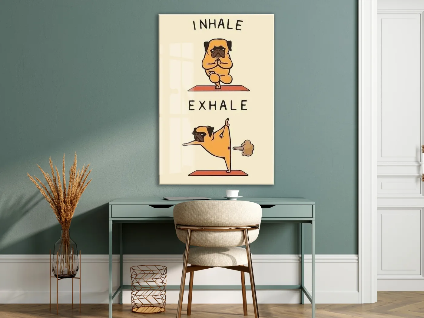 Yoga Yapan Pug Cam Tablo – Mizahi ve Eğlenceli Duvar Dekoru - Peony095 — görsel 7