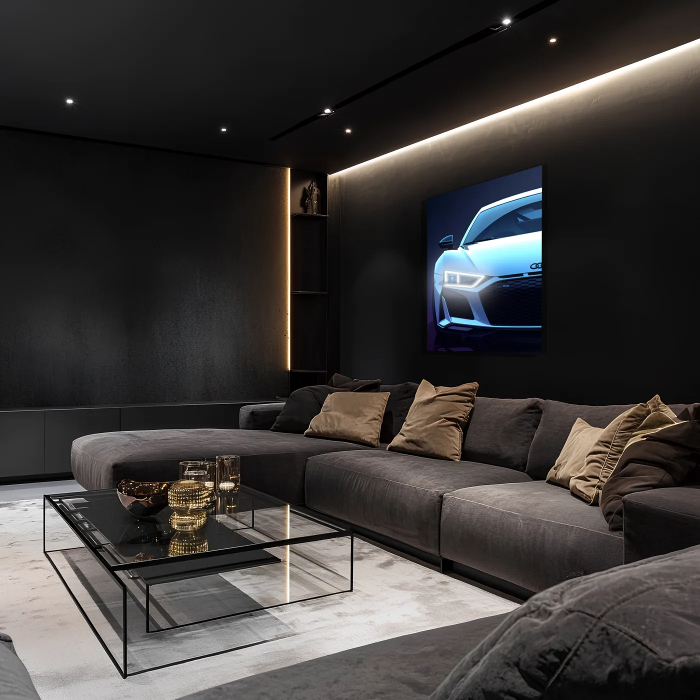 Audi R Tarzı UV Baskı Neon Duvar Dekoru | Pleksi Işıklı Spor Araba Tablo | Gamer Room Dekorasyonu — görsel 3