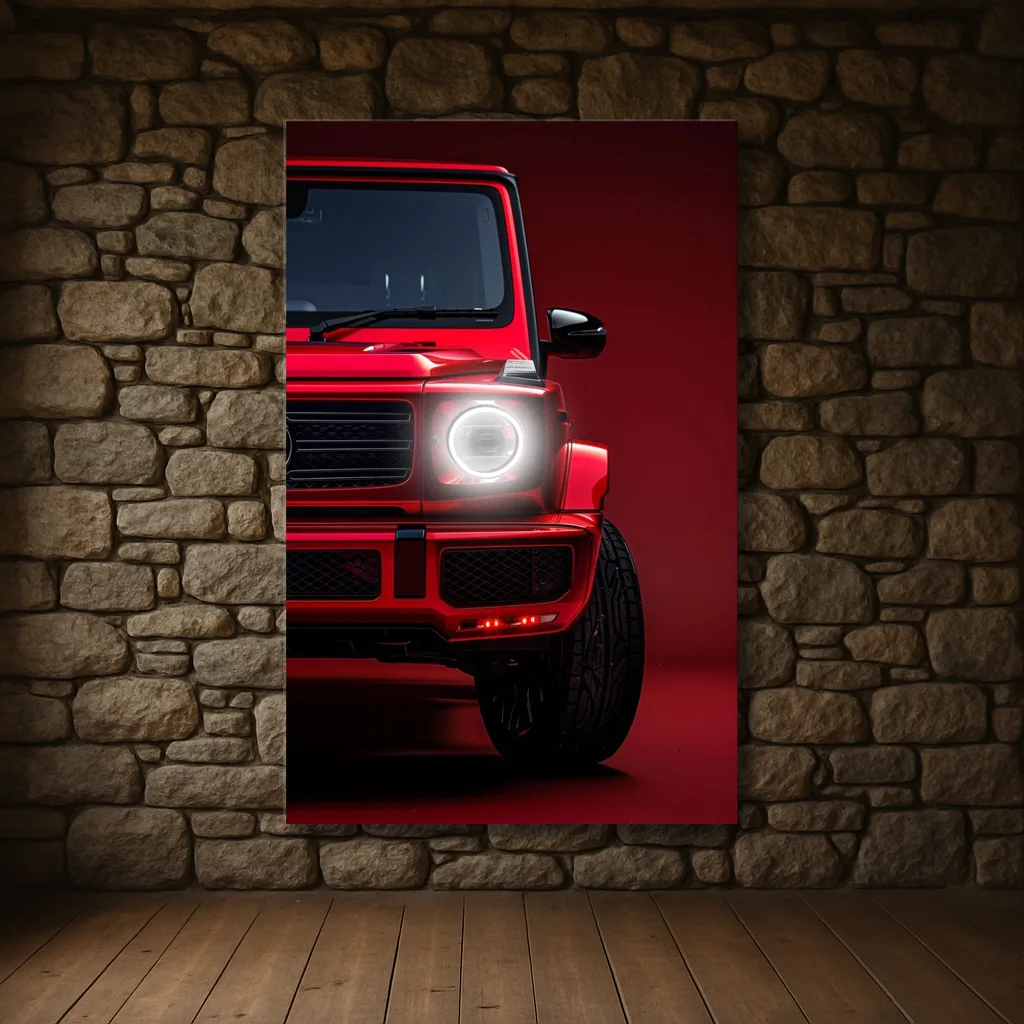 Kırmızı SUV UV Baskı Neon Duvar Dekoru | Pleksi Üzeri LED Işıklı Tablo | Lüks Araç Duvar Sanatı — görsel 1