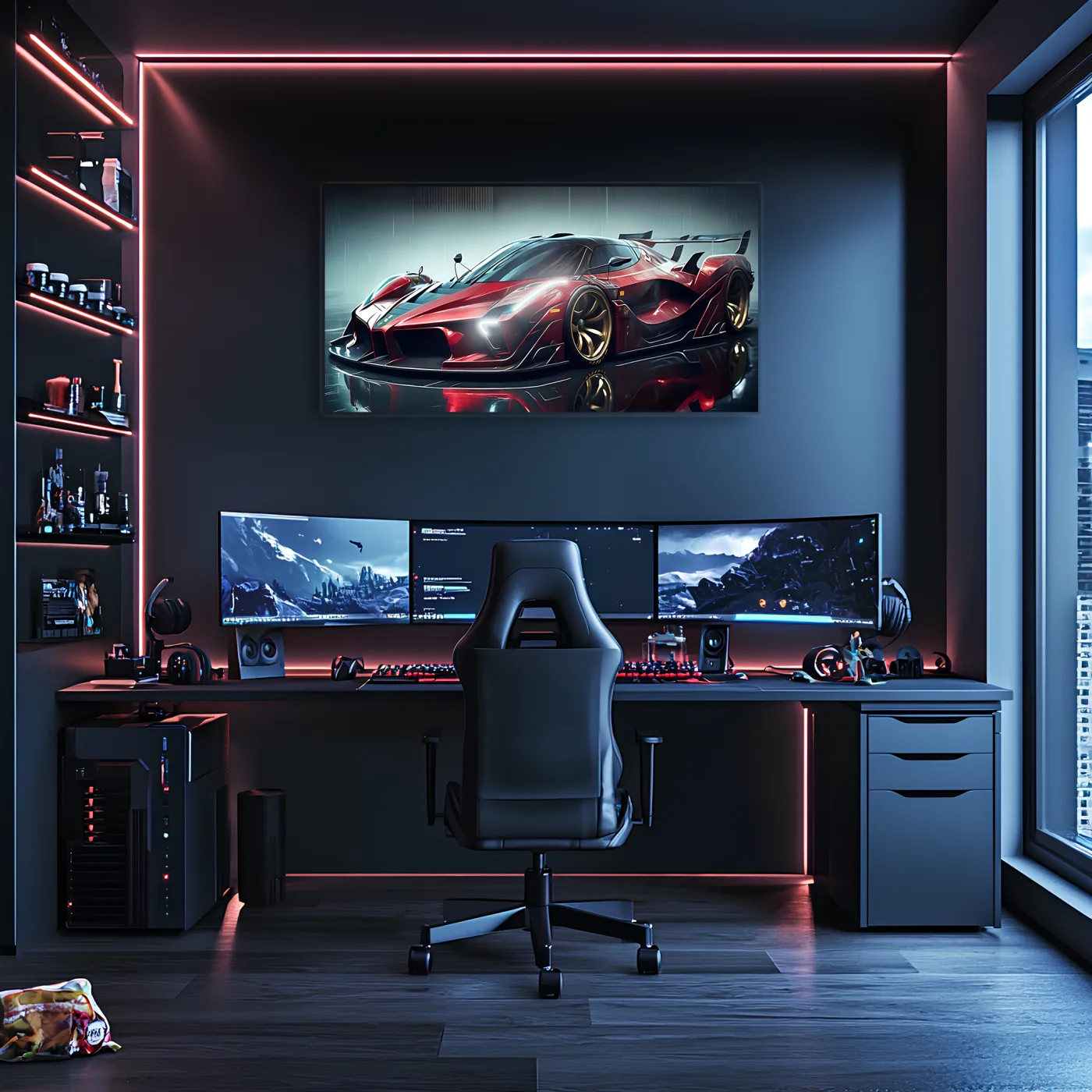 Kırmızı Hypercar Tarzı UV Baskı Neon Duvar Dekoru | Pleksi Işıklı Spor Araba Tablo | Gamer Room Duvar Sanatı — görsel 4