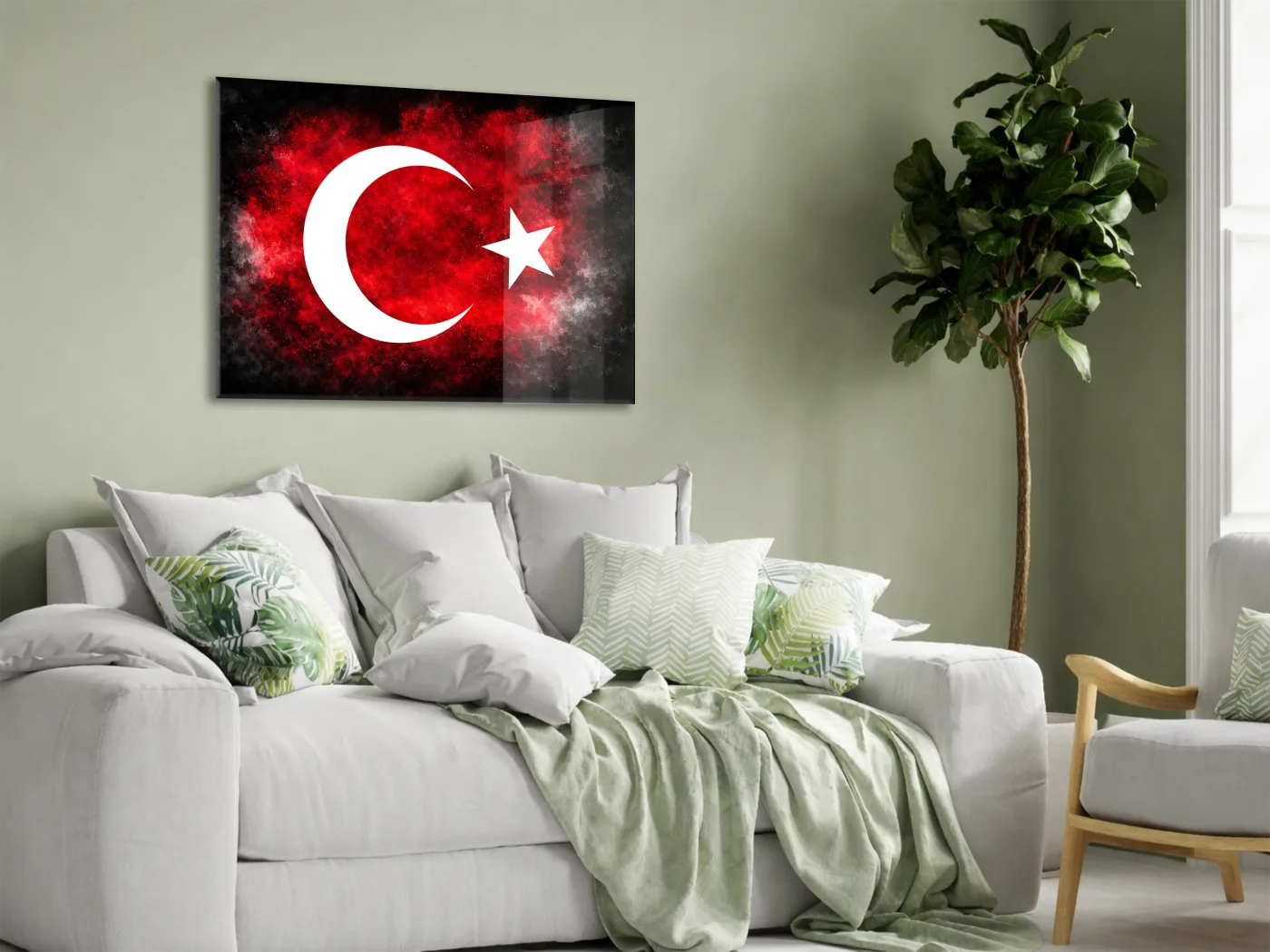 Modern Türk Bayrağı Cam Tablo | Kırmızı Siyah UV Baskılı Temperli Cam -PeonyAta1321 — görsel 3