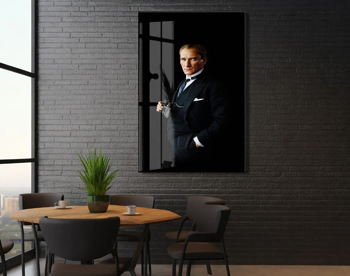 Atatürk Modern Portre Cam Tablo – Siyah Arka Planlı Liderlik Temalı 4 mm Temperli Cam -PeonyAta058 — görsel 6