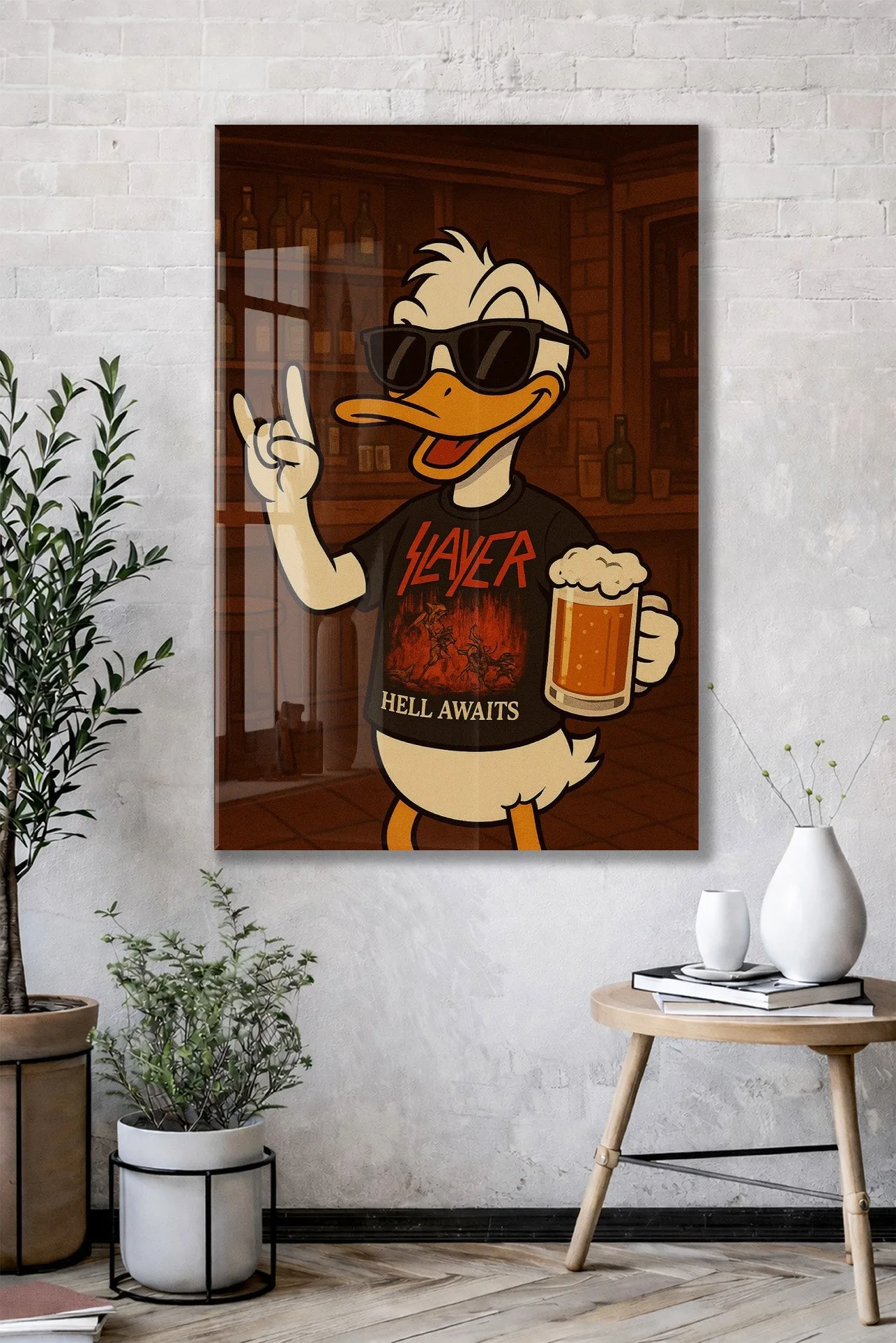 Daffy Duck Metal Müzik Temalı Duvar Dekorasyonu – Bar Konseptli Tasarım - Peony110 — görsel 2
