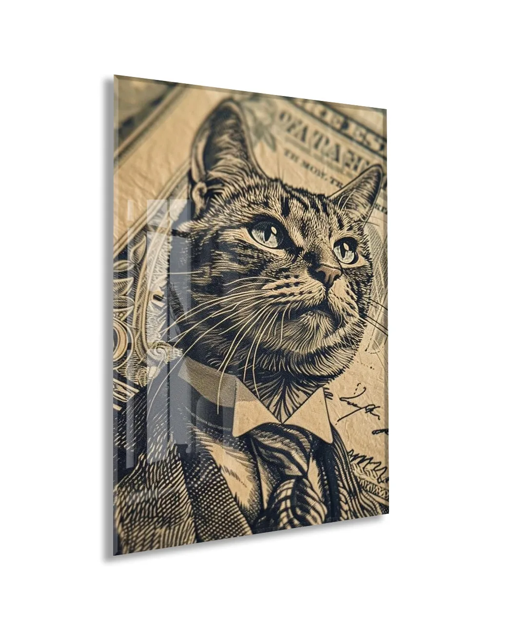 Business Cat Art – Retro Banknot Stil Cam Duvar Dekoru - Peony115 — görsel 1