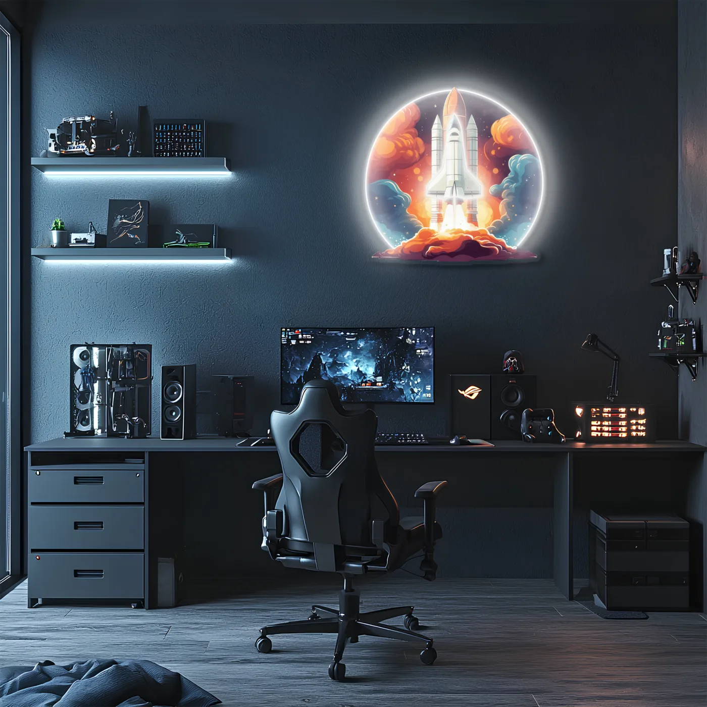 Roket Lansmanı Neon Duvar Dekoru | Uzay Temalı Işıklı Pleksi Tablo | Çocuk Odası ve Ofis İçin Modern Dekor — görsel 2