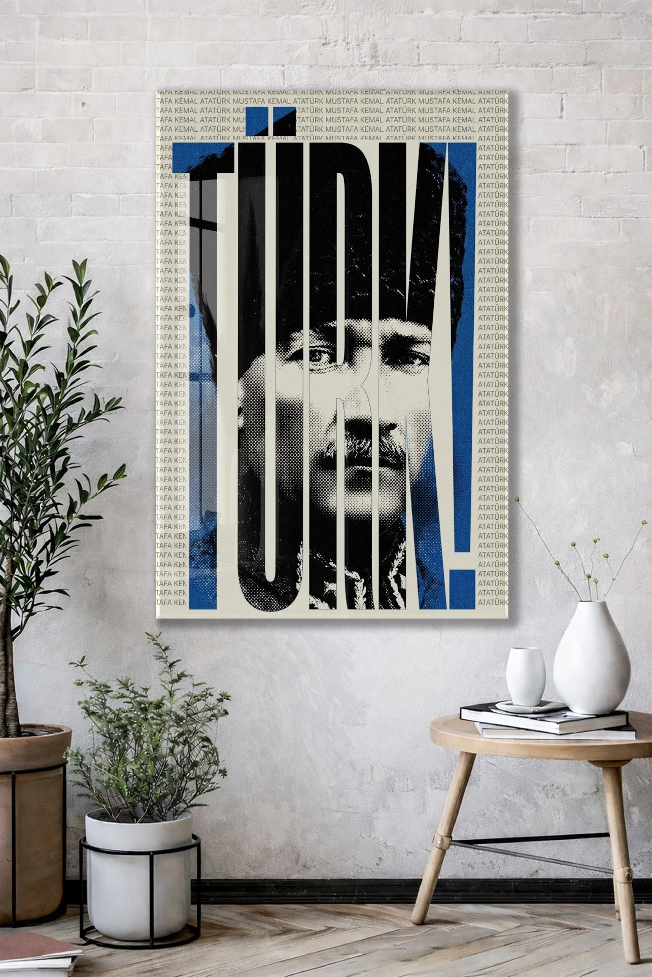 Mustafa Kemal Atatürk Ulu Önder Cam Tablo – Modern Tipografik Atatürk Duvar Dekoru (Mavi Siyah Tasarım) -PeonyAta073 — görsel 2