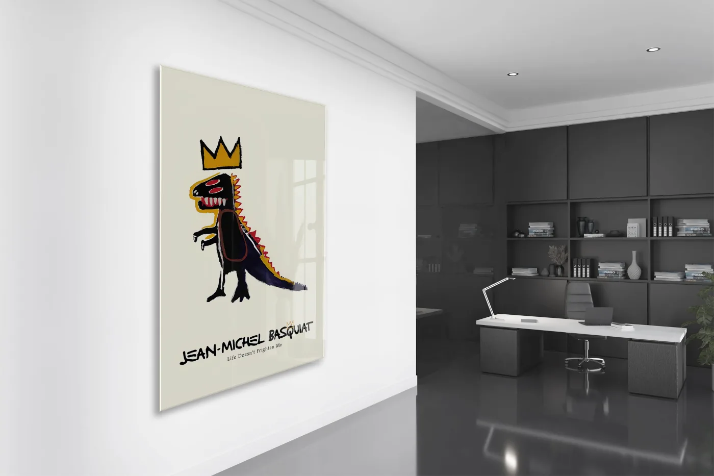 Basquiat Tarzı Dinozor Cam Tablo | Pop Art UV Baskılı Temperli Cam Duvar Dekoru - Peony161 — görsel 4