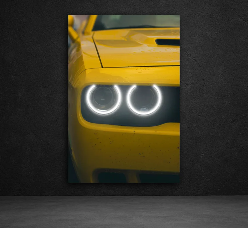 Spor Otomobil UV Baskı Neon Tablo | Çift LED Far Detaylı Pleksi Duvar Dekoru | Enerjik Otomobil Duvar Sanatı — görsel 5