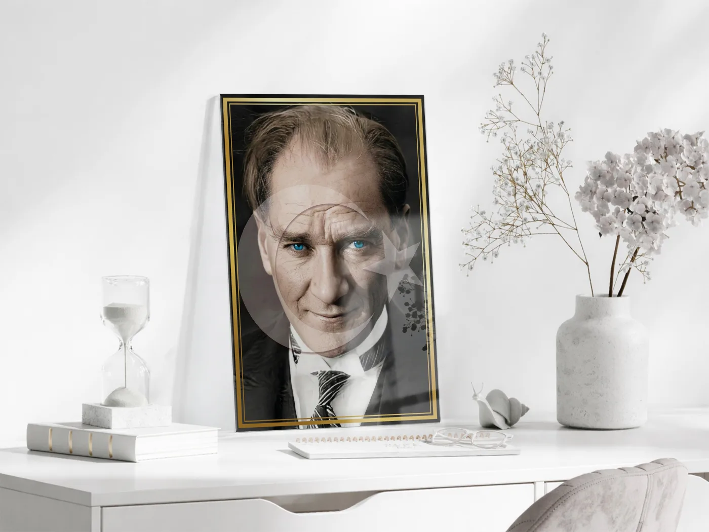 Mavi Gözlü Mustafa Kemal Atatürk Cam Tablo | 4 mm Temperli UV Baskılı Premium Duvar Dekoru -PeonyAta1305 — görsel 3