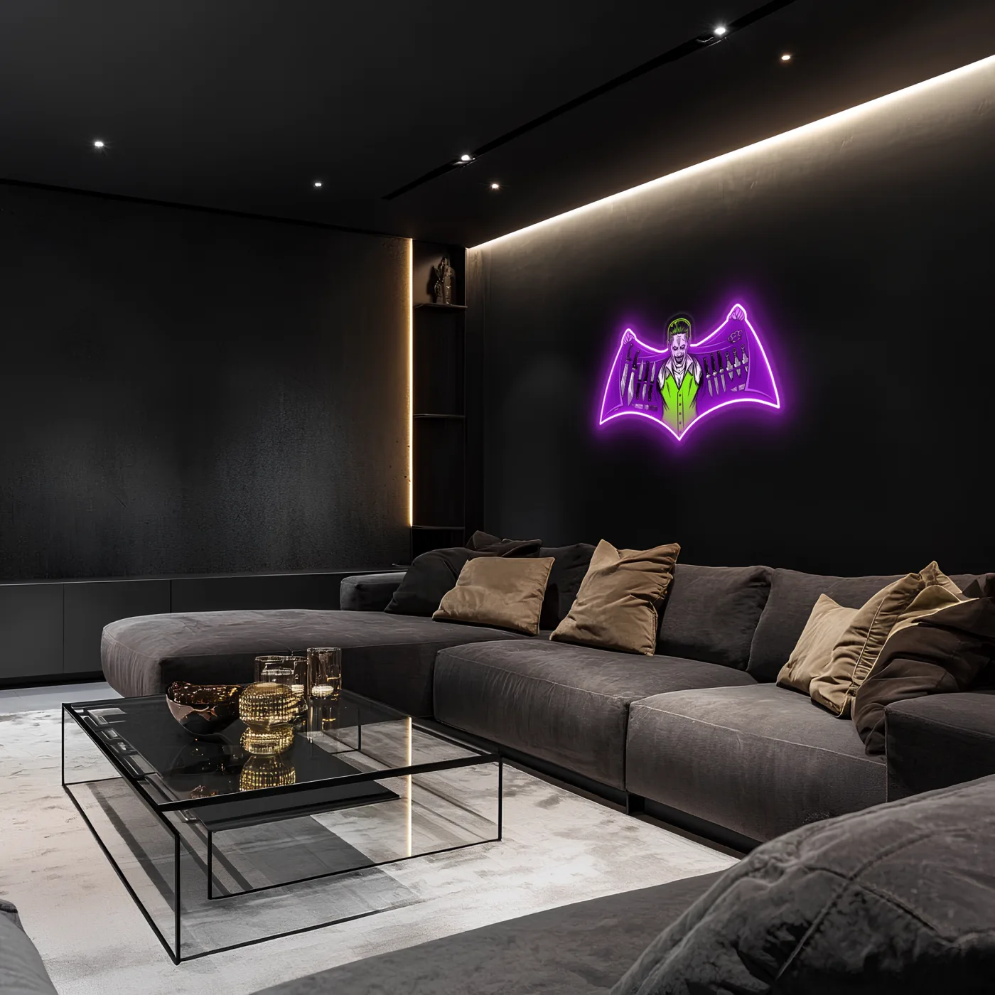 Joker Temalı Neon Duvar Dekoru | Mor Yeşil Pleksi UV Baskı LED Tablo | Oyun Odası ve Koleksiyon Alanı İçin Işıklı Duvar Sanatı — görsel 3