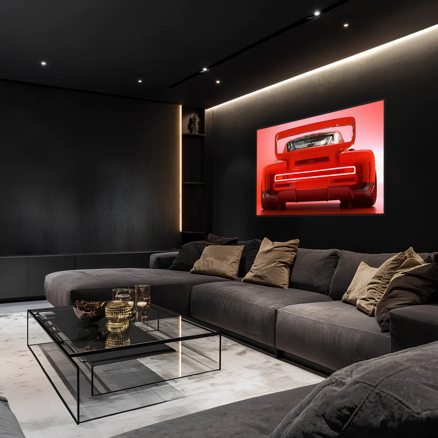Kırmızı Muscle Car UV Baskı Neon Duvar Dekoru | Gamer Room Işıklı Araba Tablo | Pleksi Duvar Sanatı — görsel 3