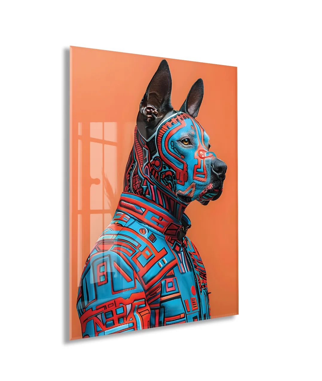 Modern Geometrik Köpek Portresi Cam Tablo – Renkli Pop Art Temalı UV Baskılı Temperli Cam Duvar Tablosu - Peony011 — görsel 1