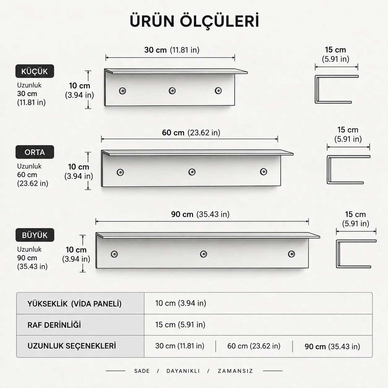 LEVIA | Paslanmaz Çelik Duvar Rafı – Fırçalı Metal Dekoratif Raf 30, 60 ve 90 cm — görsel 8