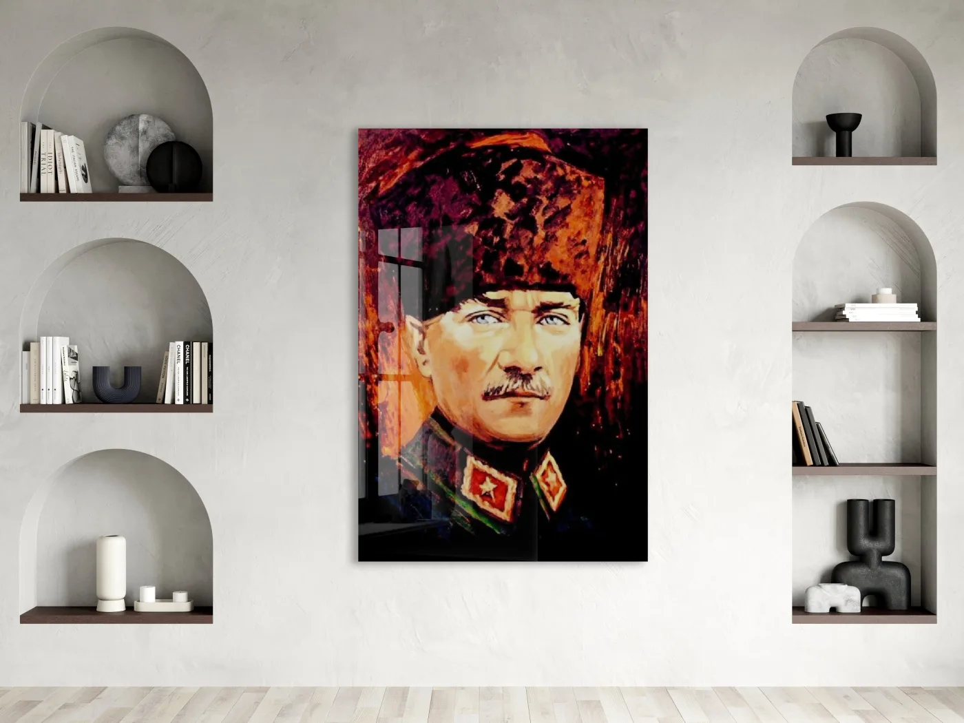 Kalpaklı Mustafa Kemal Atatürk Cam Tablo | Sanatsal UV Baskılı Temperli Cam -PeonyAta1334 — görsel 2
