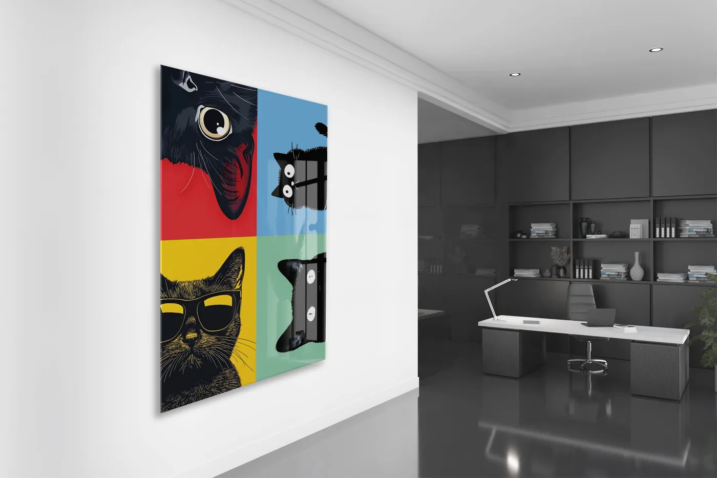 Pop Art Cats – Dört Ruh, Tek Stil Pop Art Duvar  Cam Sanatı- Peony052 — görsel 4