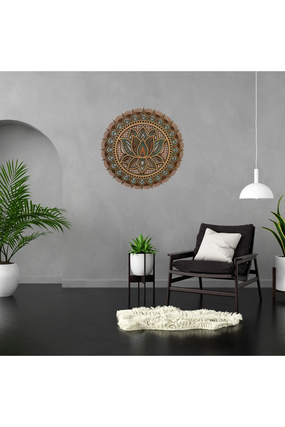 El Yapımı Lotus Çiçeği Ahşap Duvar Dekoru – 5 Katmanlı Mandala — görsel 2