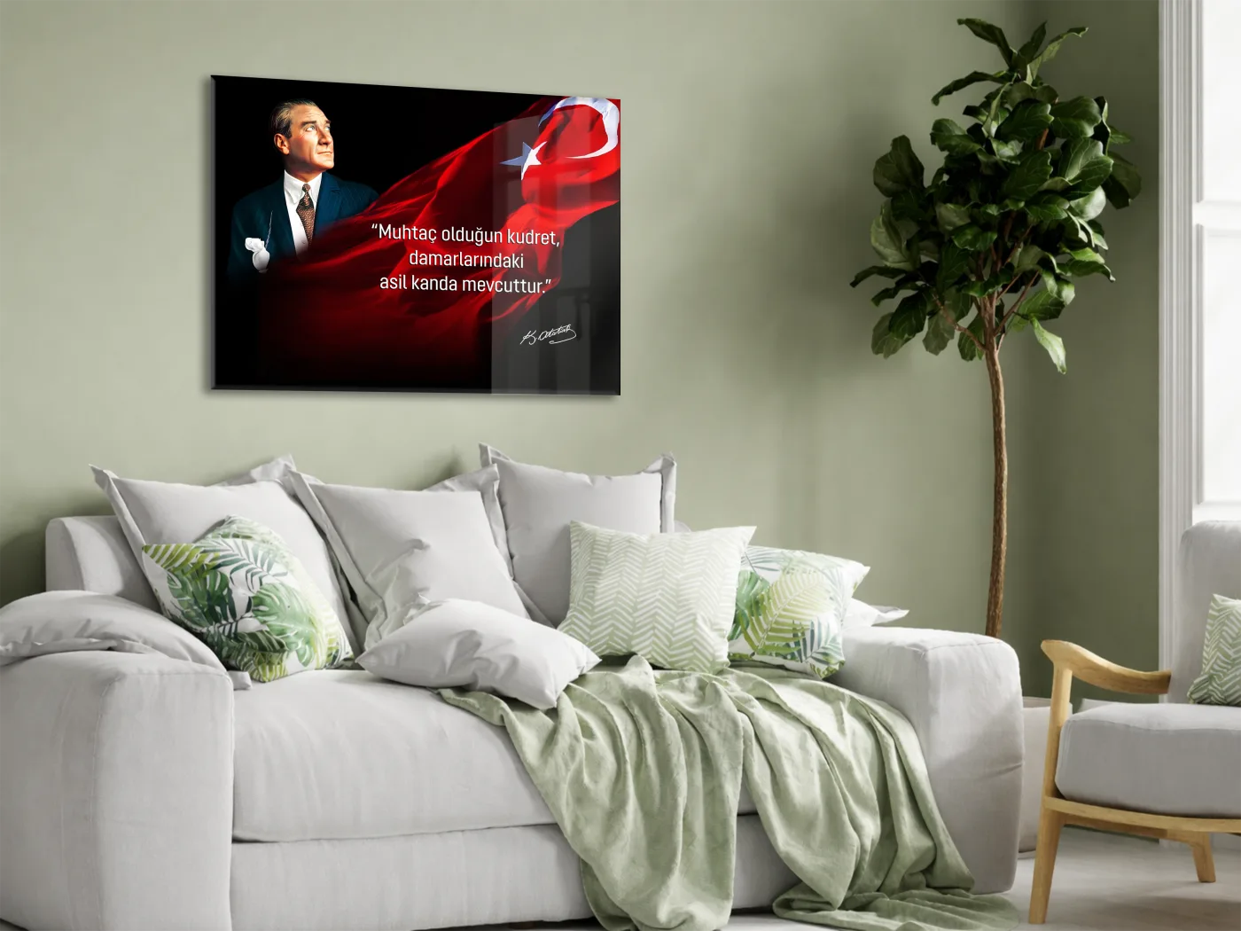 Muhtaç Olduğun Kudret Atatürk Cam Tablo | Türk Bayraklı Premium Cam Poster -PeonyAta1325 — görsel 3