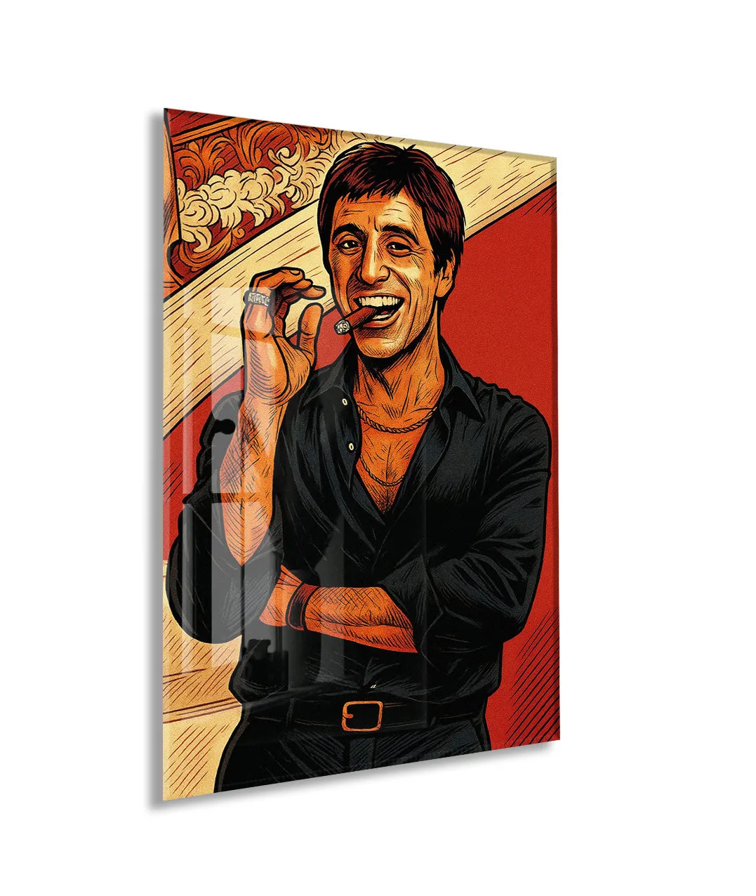 Tony Montana Cigar Art – Gangster Film Temalı Cam Tablo - Peony112 — görsel 1