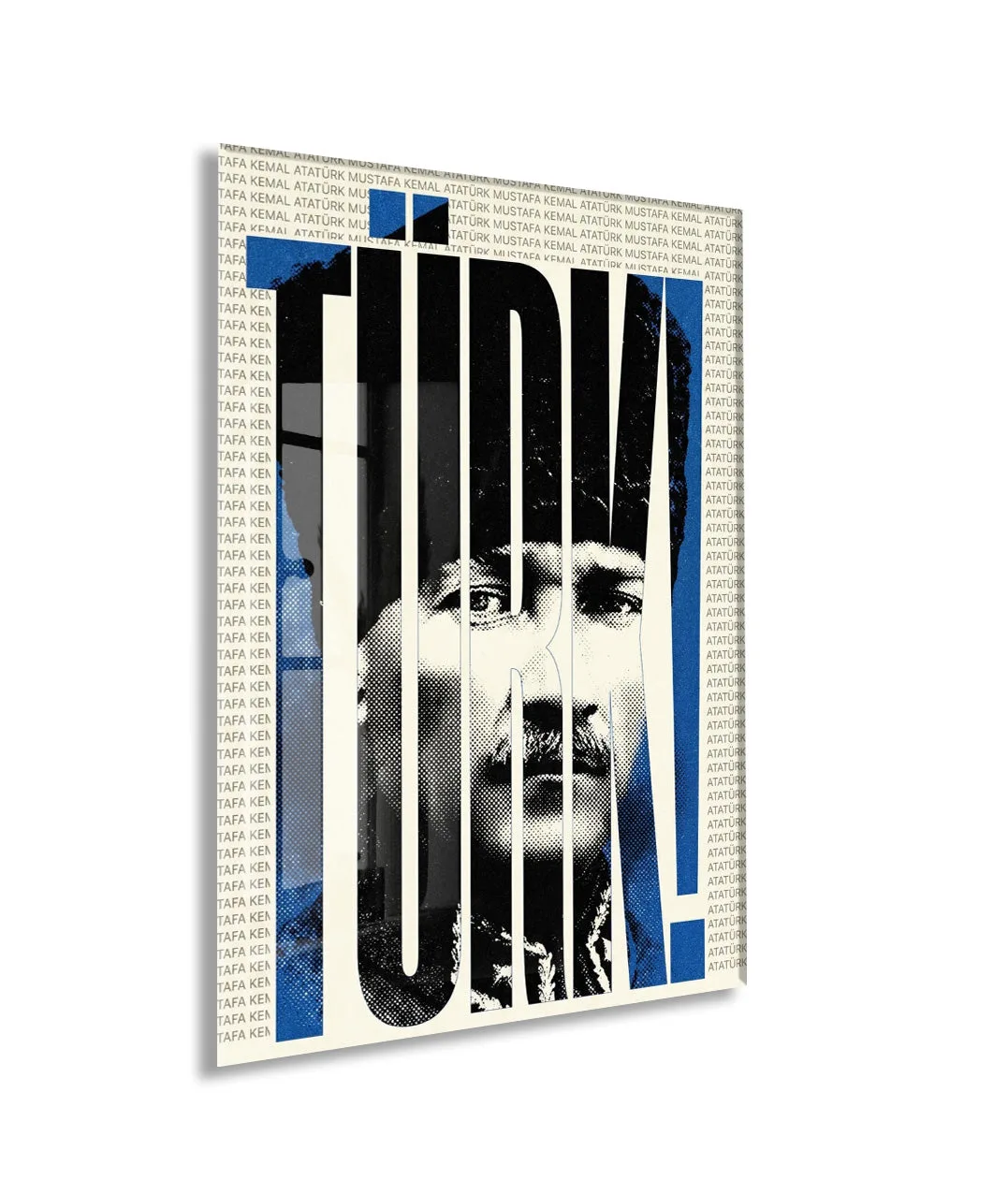 Mustafa Kemal Atatürk Ulu Önder Cam Tablo – Modern Tipografik Atatürk Duvar Dekoru (Mavi Siyah Tasarım) -PeonyAta073 — görsel 1