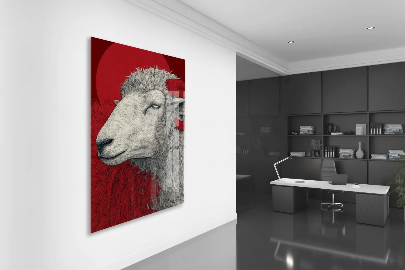 Lider Ruhlu Koç Cam Tablo – Modern Sanat Tarzı Kırmızı Duvar Dekoru - Peony078 — görsel 5