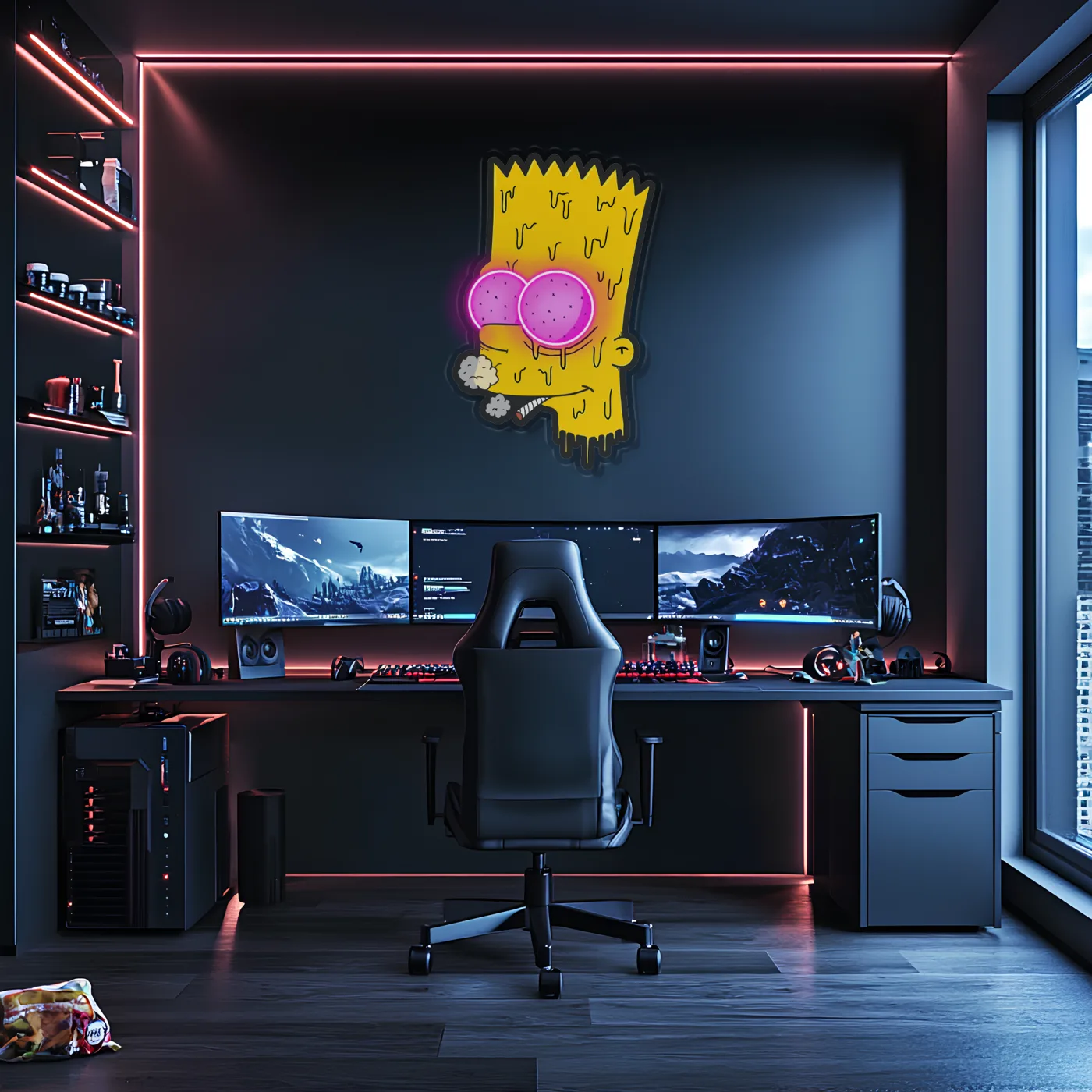 Bart Simpson Neon Duvar Dekoru | Renkli UV Baskı Pleksi LED Tablo | Oyun Odası ve Modern Ev Dekoru İçin Işıklı Sanat Eseri — görsel 4
