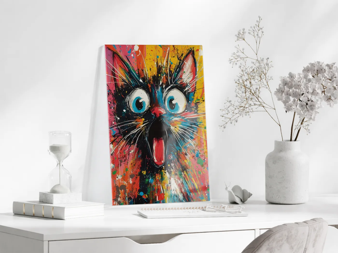 Şaşkın Kedi – Renkli Pop Art Duvar Cam Sanatı- Peony050 — görsel 4