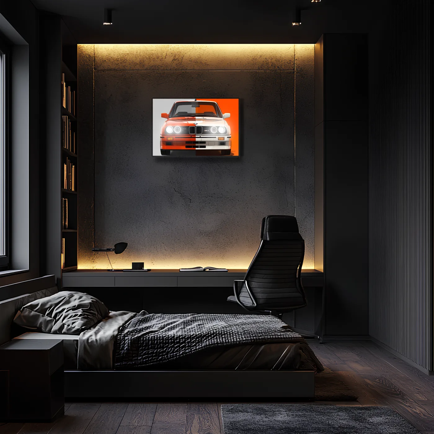 E30 BMW M Tarzı UV Baskı Neon Duvar Dekoru | Klasik Araba Pleksi Işıklı Tablo | Gamer Room Duvar Sanatı — görsel 1