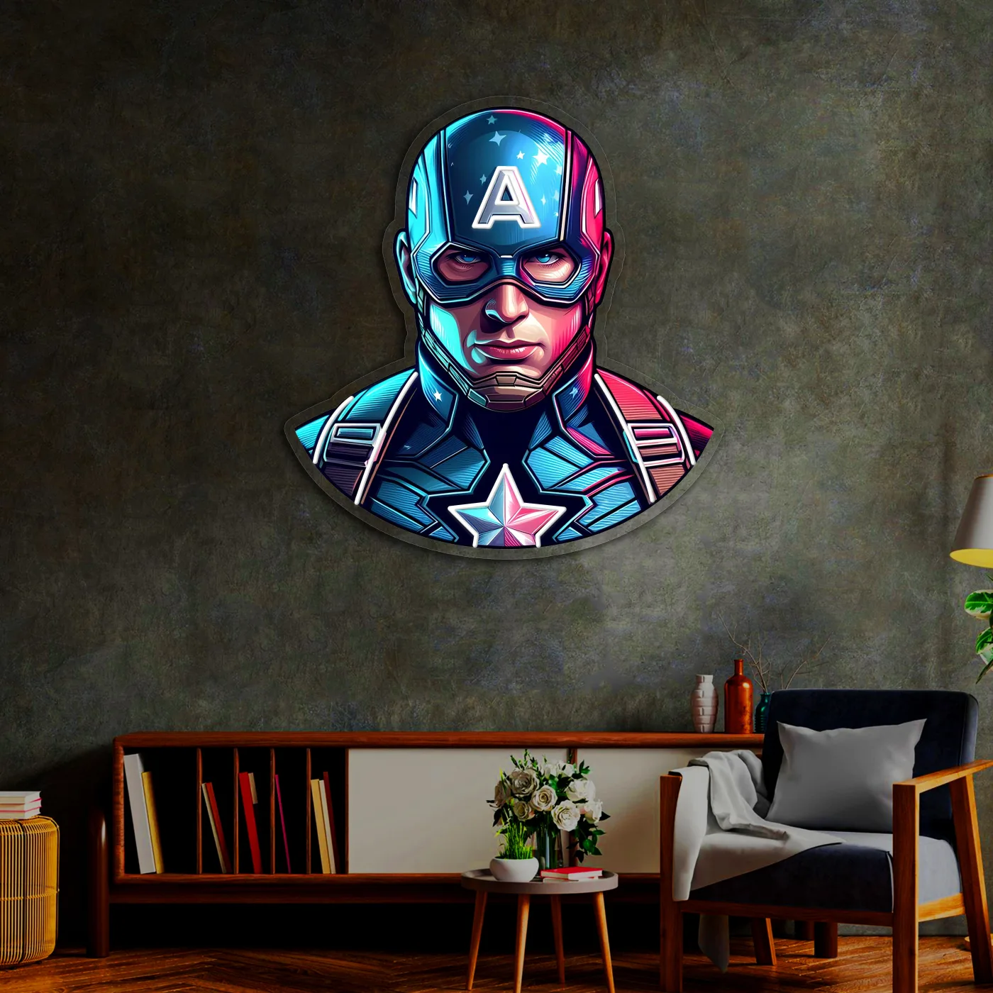 Captain America Neon Tablo | Süper Güç Temalı LED Duvar Dekoru — görsel 6