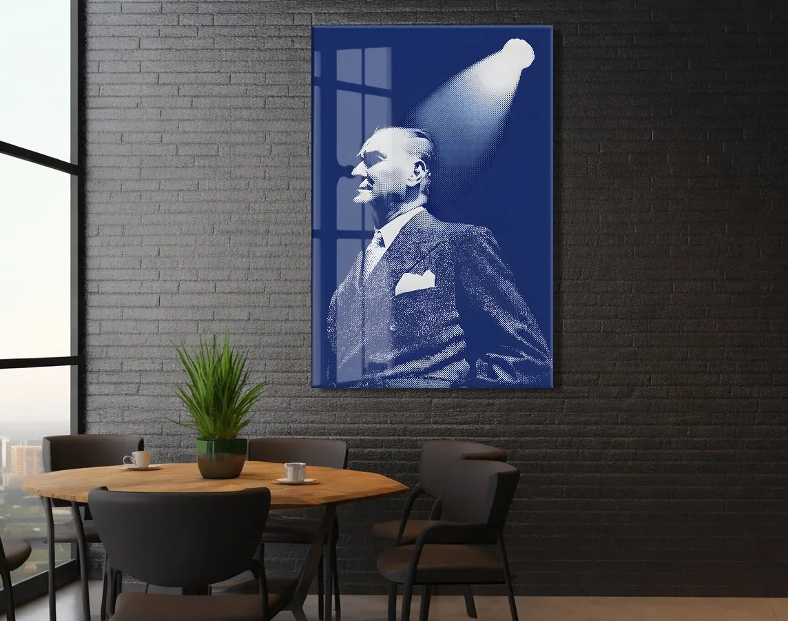 Atatürk Portre Temperli Cam Tablo – Lacivert Modern Tasarım-PeonyAta1339 — görsel 6