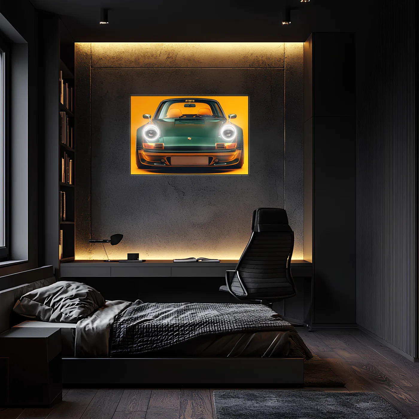 Porsche 911 Retro Model UV Baskı Neon Duvar Dekoru | Pleksi Işıklı Spor Araba Tablo | Modern Ev ve Ofis Dekoru — görsel 1