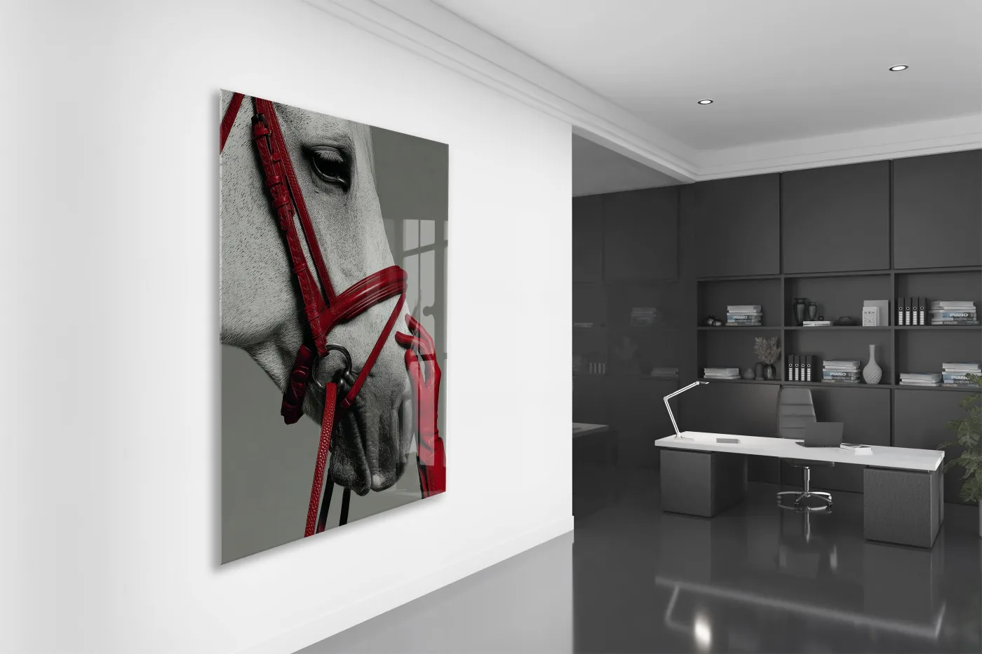 “Soylu Ruh” – Modern Beyaz At Sanat Cam Tablosu - Peony066 — görsel 5