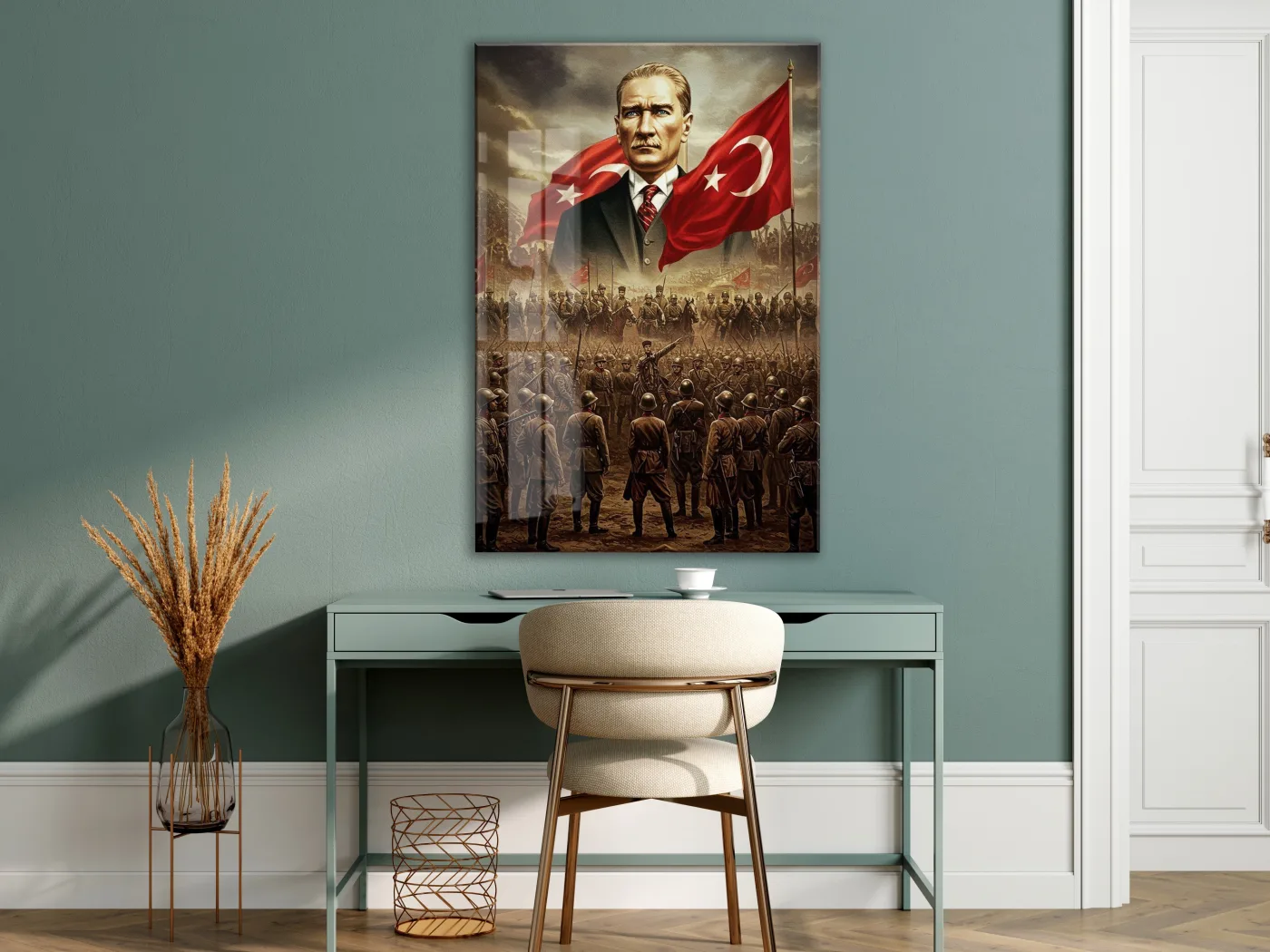 Atatürk ve Türk Bayrağı Cam Baskı Tablo | Kurtuluş Savaşı Temalı Tarihi Duvar Dekoru, 4mm Temperli Cam, Yüksek Çözünürlüklü UV Baskı PeonyAta044 — görsel 7