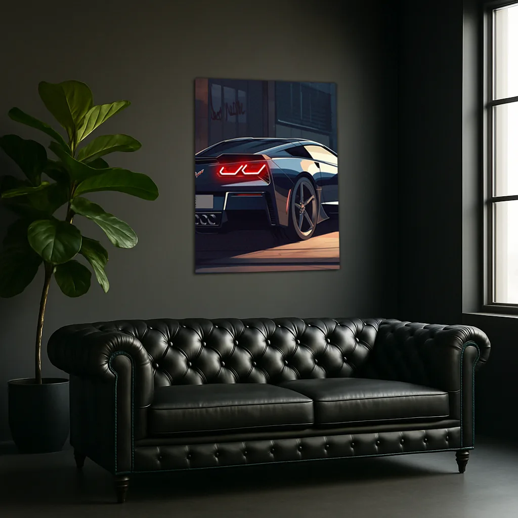 Siyah Corvette Tarzı UV Baskı Neon Duvar Dekoru | Pleksi Işıklı Süper Araba Tablo | Modern Ev ve Ofis Dekoru — görsel 2