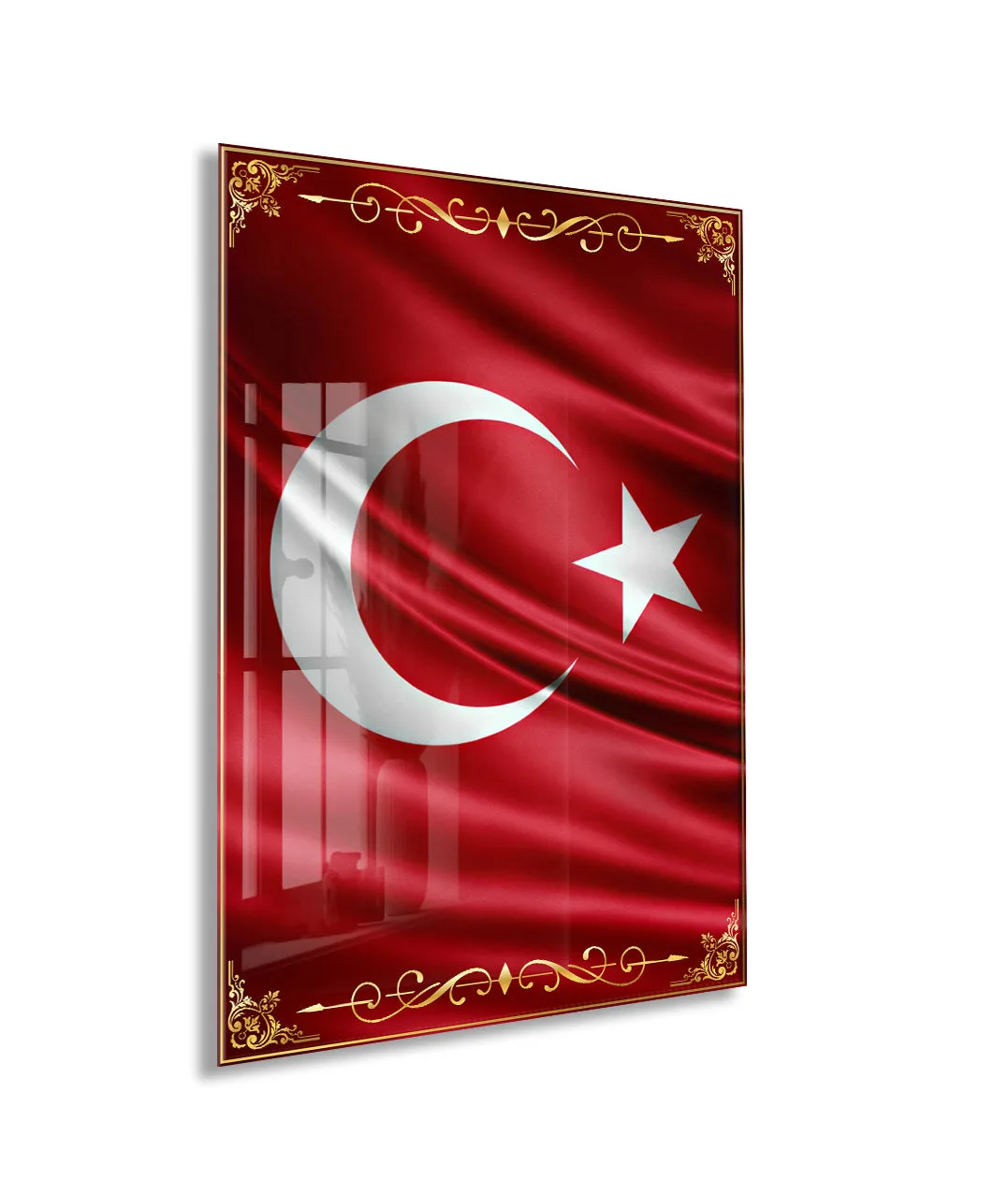 Türk Bayrağı Cam Tablo | Dalgalanan Bayrak Tasarımlı 4 mm Temperli UV Baskılı Duvar Dekoru  -PeonyAta1309 — görsel 1