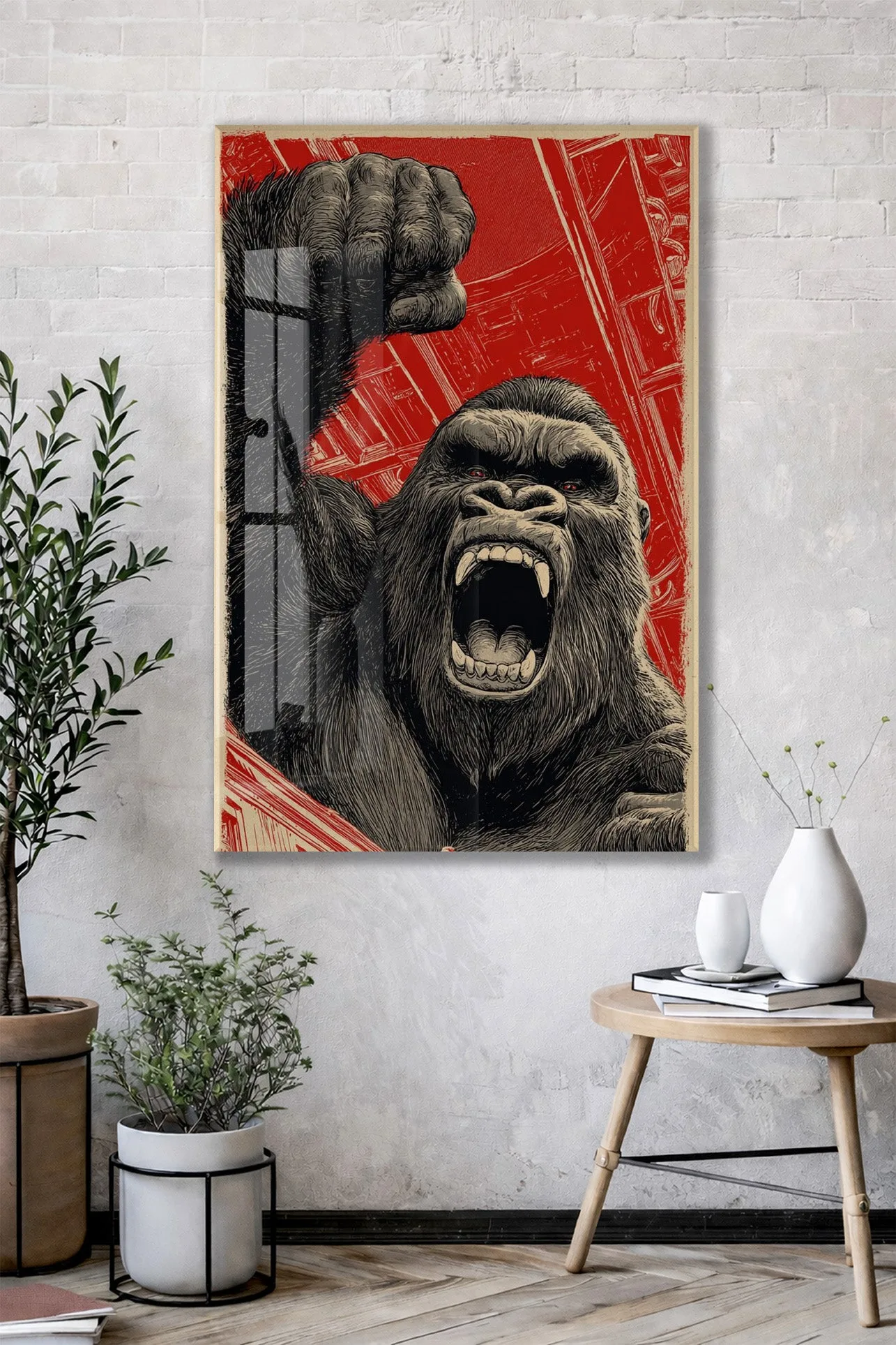 King Kong Cam Duvar Tablosu – Öfkeli Maymun Retro Tasarım- Peony132 — görsel 2
