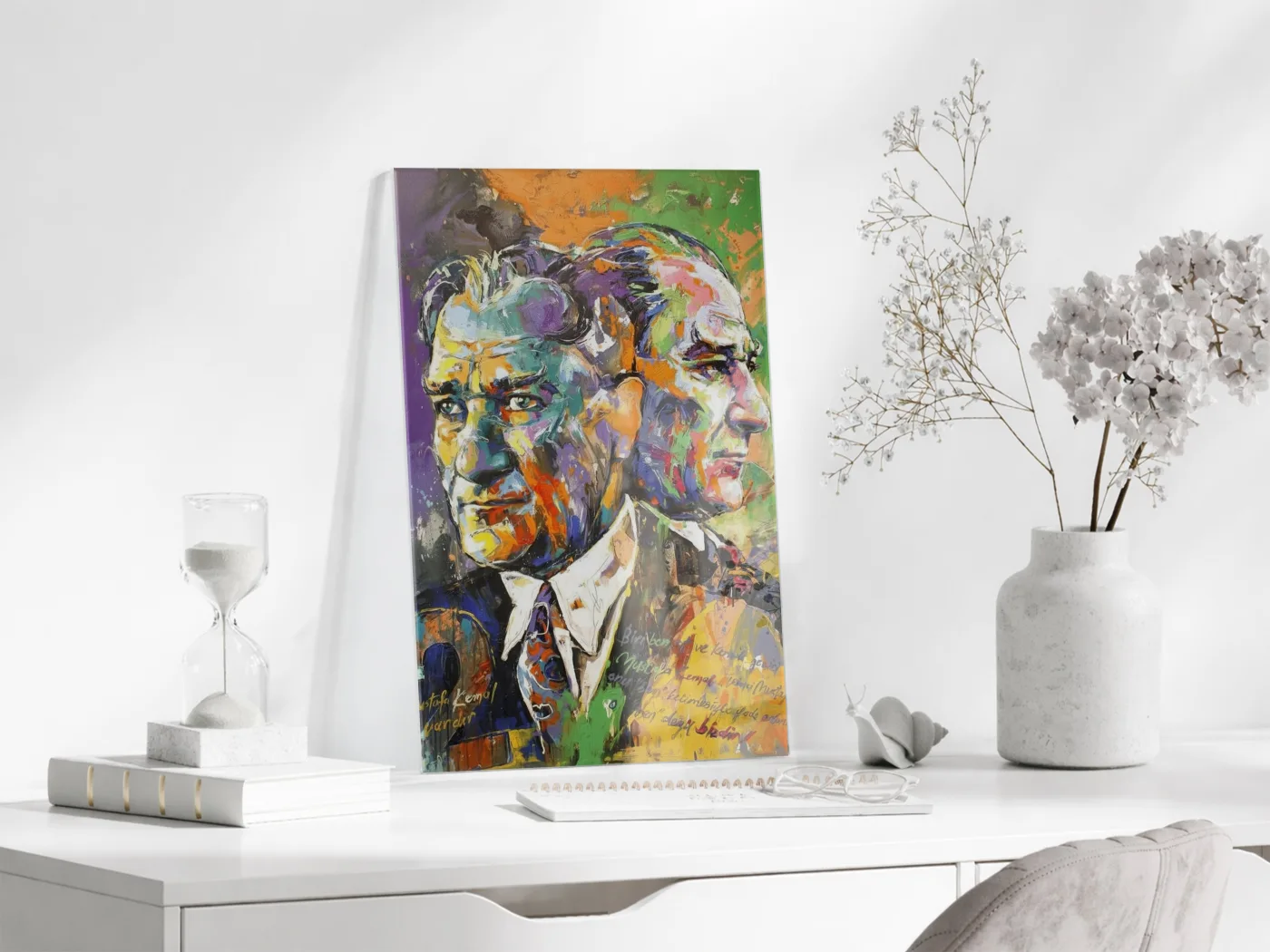 Sanatsal Çift Portre Mustafa Kemal Atatürk Cam Tablo | UV Baskılı Temperli Cam -PeonyAta1332 — görsel 3