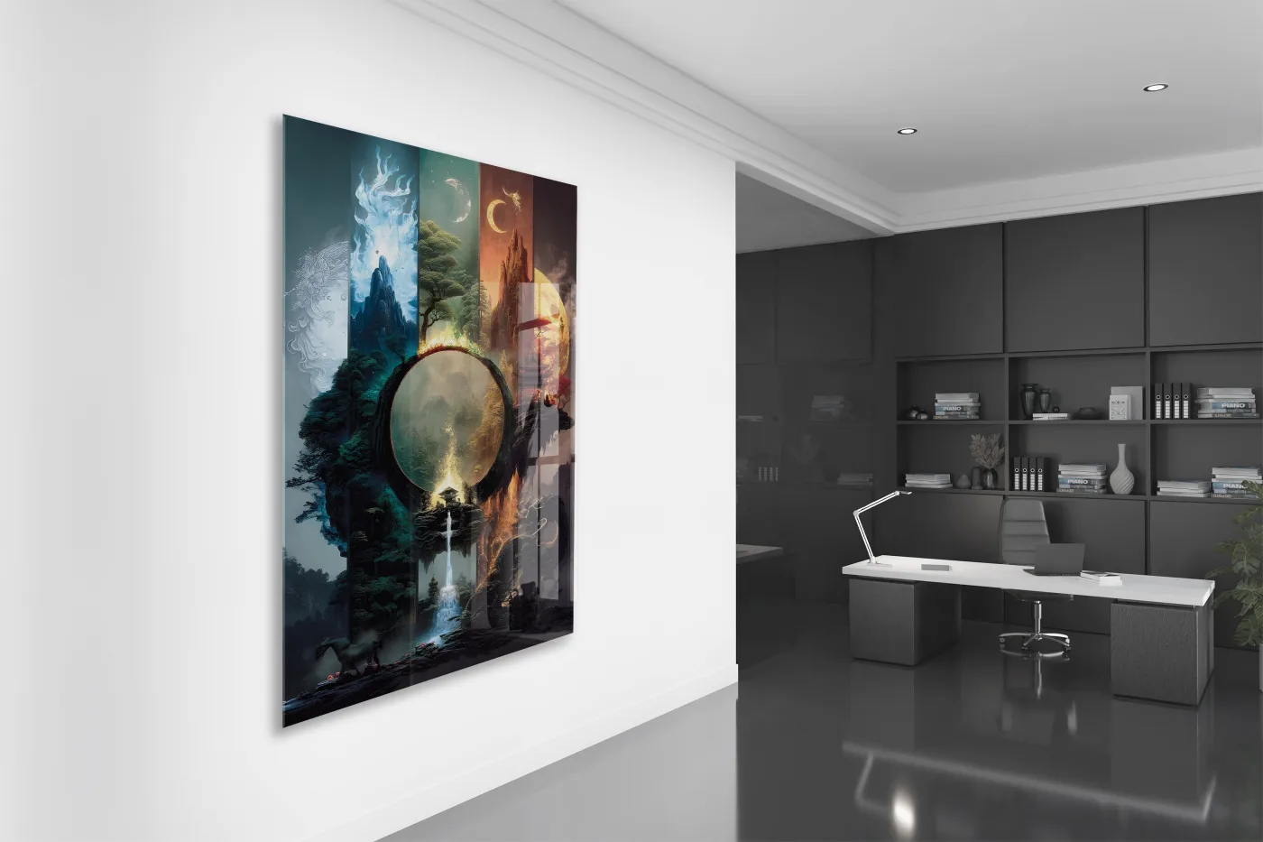 Modern Fantastik Doğa Kapısı Cam Tablo – Çok Katmanlı Sanatsal UV Baskılı Temperli Cam Duvar Tablosu - Peony002 — görsel 4