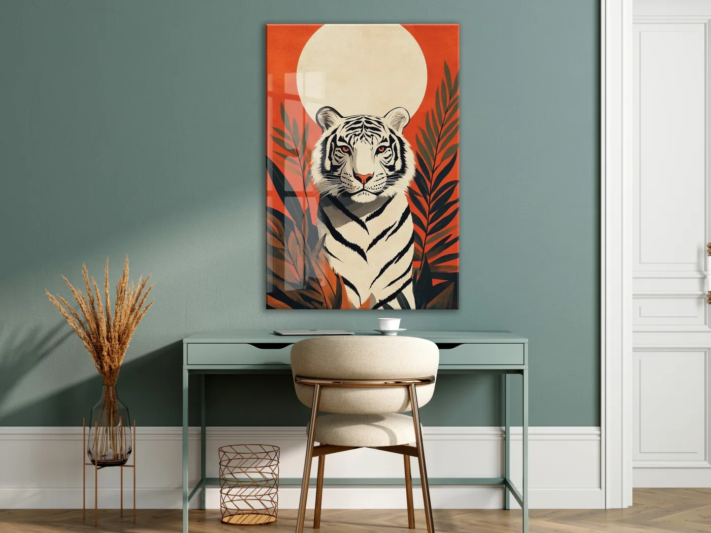White Tiger Art – Tropikal Yapraklı Minimal Cam Tablo - Peony142 — görsel 7